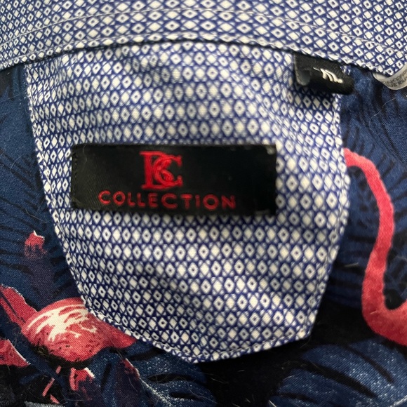 BC Collection , Men's XL Short Sleeve Navy Button Up , Pink Flamingos (b3) - Picture 6 of 7